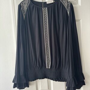 Ramy Brook long sleeve embroidered top with flare cuffs and ruffles